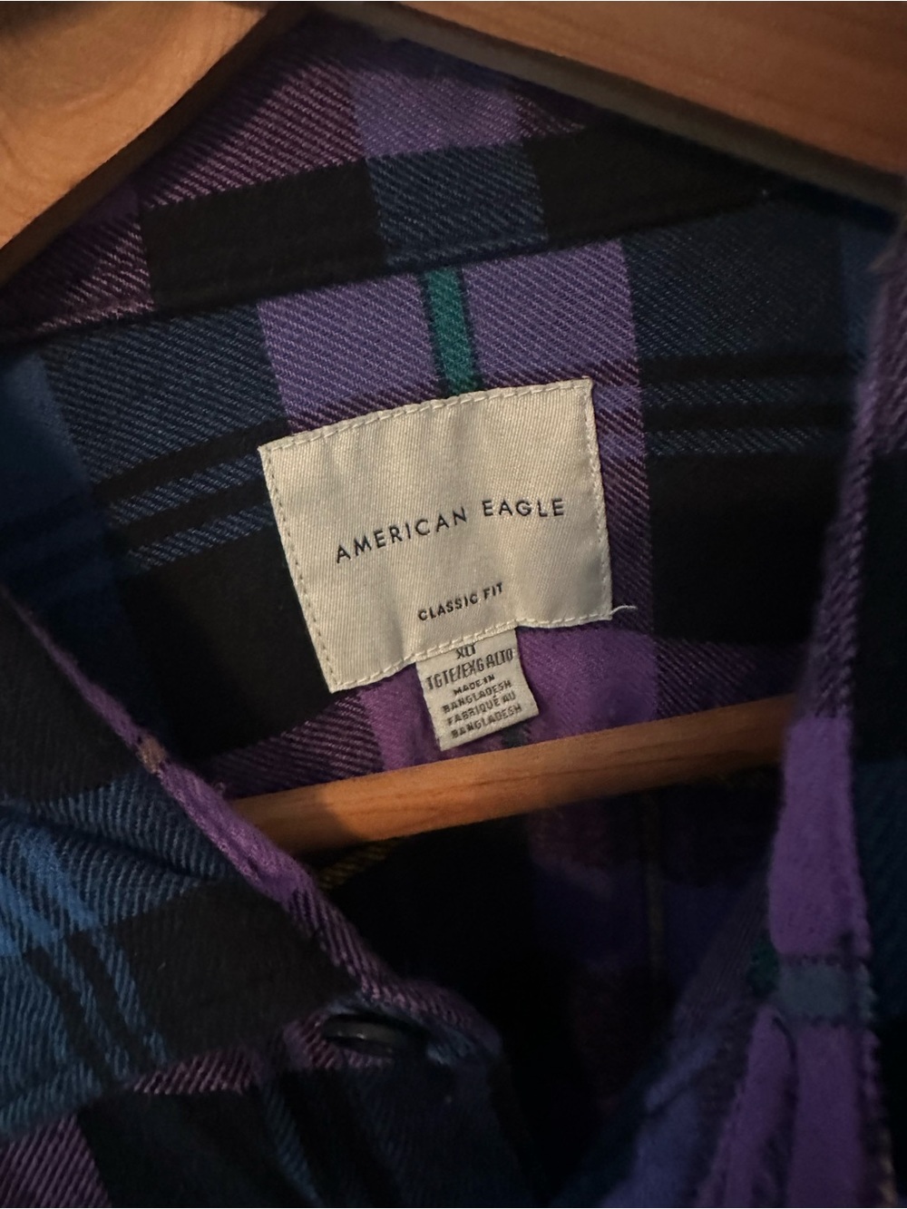 American Eagle Purple and Blue Plaid Flannel Shirt - Picture 3 of 3